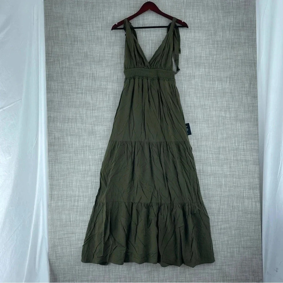 Lulus Tie-Strap Maxi Dress S My Heart Goes Olive Green NWT 1482 - Picture 2 of 9